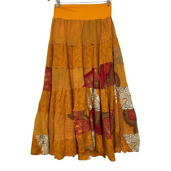 RECYCLED PARADISE SKIRT colors of yellow, red, cream, brown. Size S/M - Picture 2 of 14